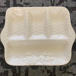 Lougarie Portugal White Ceramic Divided Serving Tray Basketweave Fruit Flowers